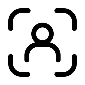 Facial, People, Photo, Profile, Recognition, Scan, User icon in modern flat outline style illustrating identity verification, face detection, and user authentication concept vector