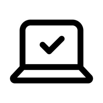 ordenador portátil con cheque marca icono demostración tarea terminación, sistema aprobación, y verificado digital trabajo concepto vector