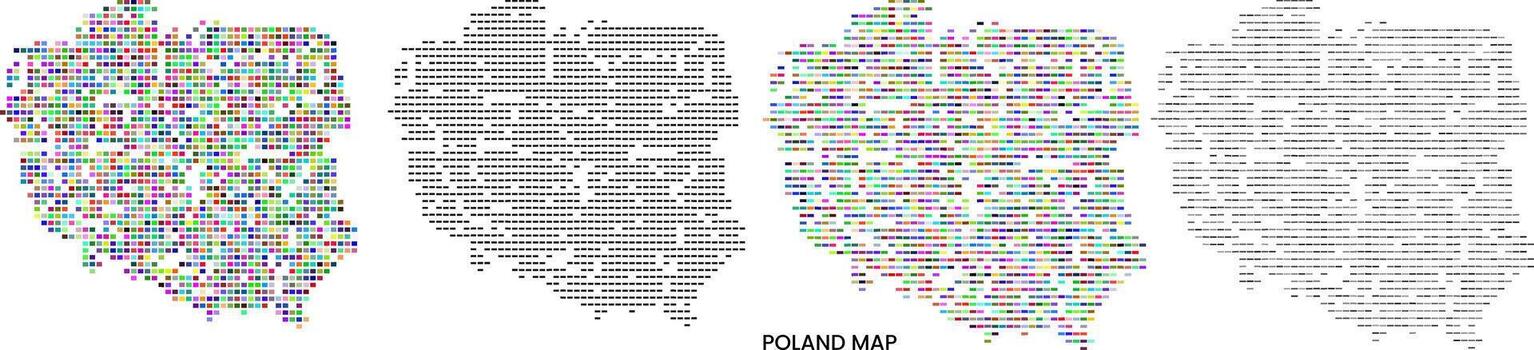 Poland infographic map in multicolour horizontal rectangle shape pattern with different style of realistic border art with colourful horizontal rectangle shape art vector