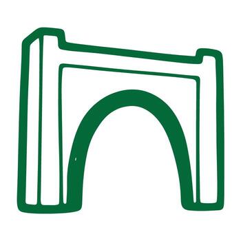 Green doodle arch bridge simple icon representing architecture and design elements vector