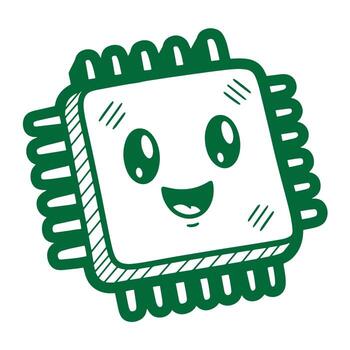 sonriente dibujos animados UPC chip gráfico ilustración en verde color para tecnología conceptos vector