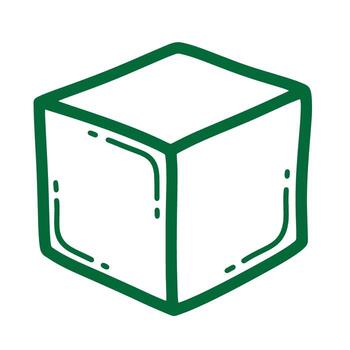 Simple green doodle illustration of a three dimensional cube for design elements vector