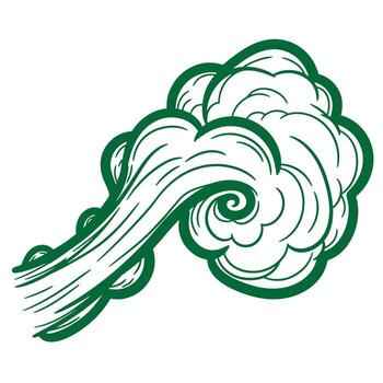 Green doodle illustration of a stylized cloud or swirl on a white background vector