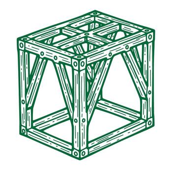 Green wood frame illustration of a structural component cube perfect for design projects vector