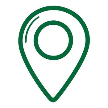 Green outline doodle of a map pin indicating location and navigation vector