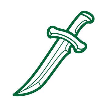 Green outline doodle illustration of a medieval weapon dagger with sharp pointed blade vector