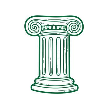 mano dibujado ilustración de un clásico iónico columna con verde contorno y sencillo estilo vector