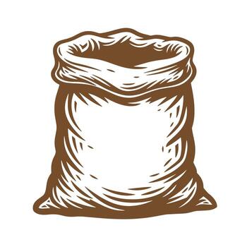 Rustic brown open sack illustration in vintage art style perfect for design projects vector