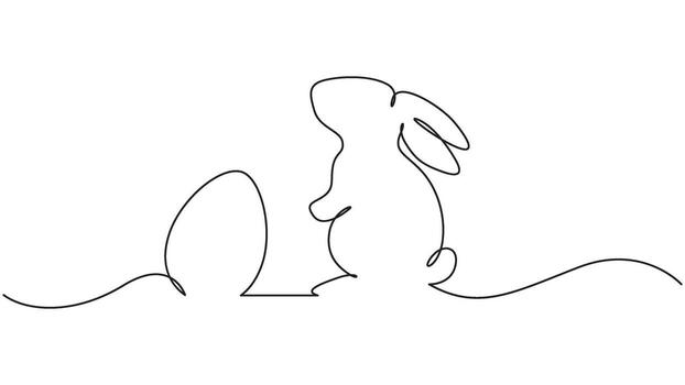 Minimalist Easter Design, Continuous Line Drawing of a Rabbit and Easter Egg vector