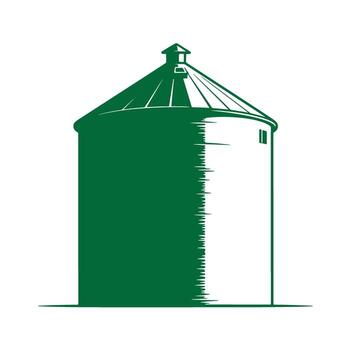Silo illustration graphic art depicting modern farm architecture in green and white color scheme vector