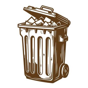 ilustración de un marrón desbordante basura lata con un abierto tapa en un blanco antecedentes vector
