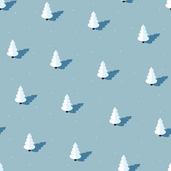 Winter snowy trees seamless pattern with shadow vector