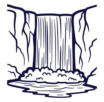 Minimalist waterfall illustration with falling water flowing into a serene pool in nature vector