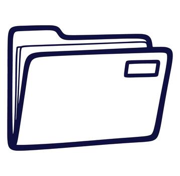 Simple dark blue outline illustration of an open file folder with papers and data storage vector