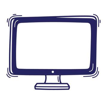 Hand drawn illustration of a desktop computer monitor with a blank white screen vector