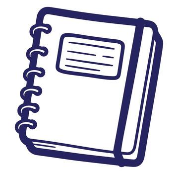 Simple blue outline illustration of a notebook with spiral binding and lined pages vector