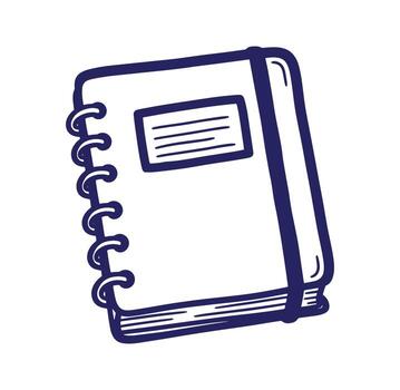 Simple hand drawn spiral notebook illustration with lined label for note taking and recording vector