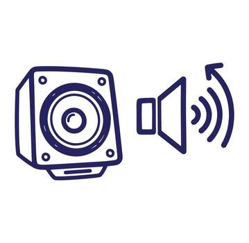 Hand drawn loudspeaker and sound waves illustration showing volume and audio output vector