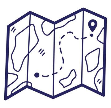 A simple hand drawn map displaying route navigation and location pin icon design vector