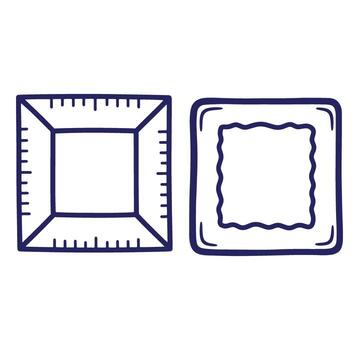 Two square frames with different outlines and ruler elements in a clean blue line art style vector