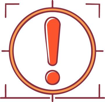 Danger warning sign with a bright red exclamation point in a circular focus icon vector