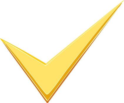 Shiny golden 3D checkmark icon representing approval, success, completion, and quality vector