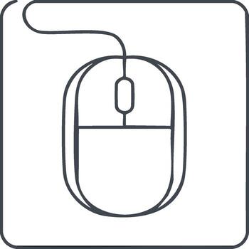 Minimalist outline icon of a computer mouse with connecting wire for digital technology vector