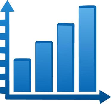 Blue bar chart showing growth and progress, representing increasing values. vector