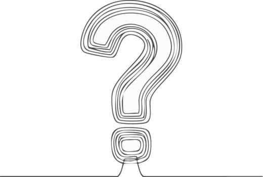 Hand drawn continuous line art of a question mark symbol with multiple parallel lines vector