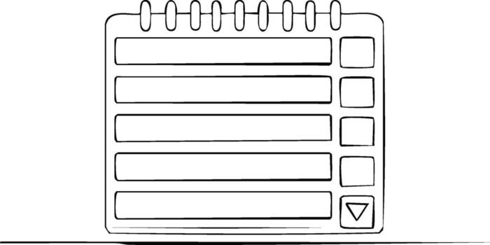 Minimalist outline drawing of a checklist, task list, or to-do list for organization. vector