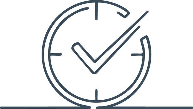 Time Management Line Icon with Clock and Checkmark for Productivity and On Time Completion vector