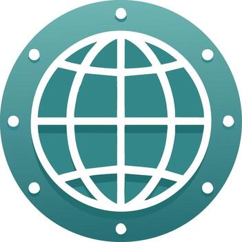 Gradient teal globe icon with white grid lines in a circular frame global communication symbol vector