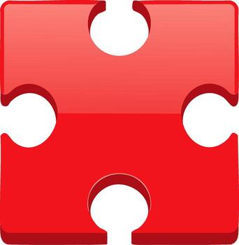 Red puzzle piece with four connection points representing solution and teamwork vector