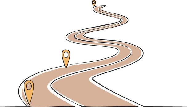 Winding road with map pins symbolizing journey direction and destination points vector
