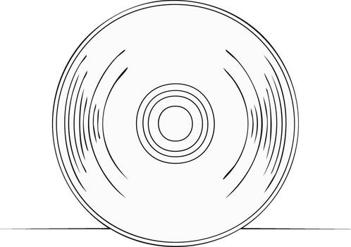 Circular disk with concentric circles and radiating lines in a minimalist black and white illustration design for modern graphic elements vector