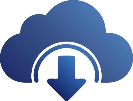 Cloud data download icon with arrow pointing down, blue gradient design vector