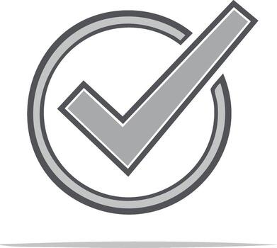 Grey check mark icon, symbolic approval symbol in circle, verification sign for web design and graphic elements vector