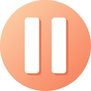 Digital pause button icon with a soft gradient effect inside a vibrant orange circle for multimedia interfaces vector