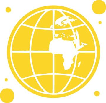Minimalistic Global Network Icon, Spherical World Map, Yellow and White Abstract Design, Modern Style Graphic Symbol vector