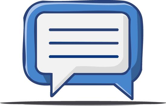 Blue digital speech bubble icon with lines representing text for communication messages and conversation vector