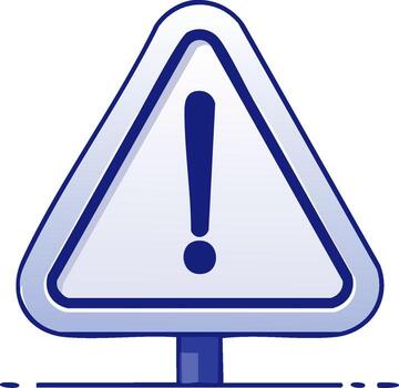 Hand drawn blue warning triangle sign with an exclamation mark icon for caution and alerts vector