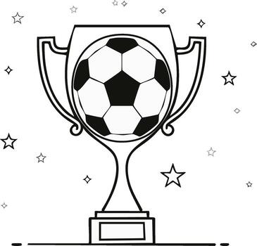 Soccer trophy with football and stars illustration simple outline drawing vector