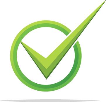 Green check mark icon inside a circle symbol for approval or completion vector