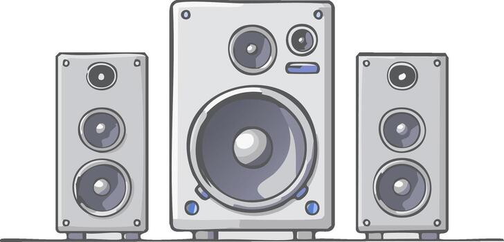 Illustration of Three Speaker System, Front View, Cartoon Style vector