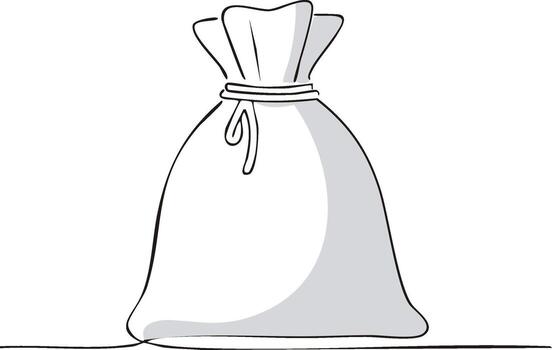 Hand drawn sketch of a tied drawstring money bag with simple shading vector
