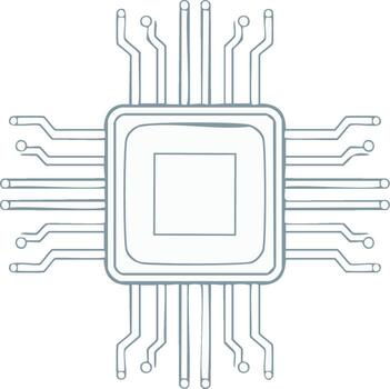 garabatear ilustración de pastilla con circuito junta, computadora tecnología y procesador componente, ai y electrónico Ingenieria elemento vector