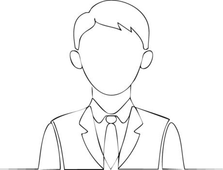 Minimalist Line Drawing of a Man in a Suit and Tie Facing Forward vector