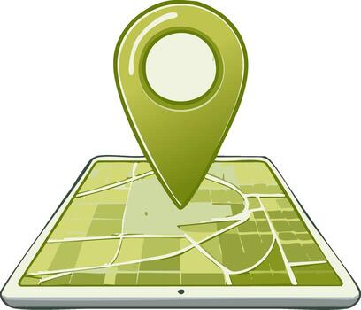 Green Locator Pin on Tablet Map - Navigation App, Location Services Icon, Digital Cartography vector