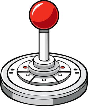 Arcade style joystick controller with a red ball, gaming equipment for retro entertainment vector