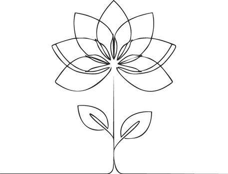 Minimalist elegant lotus flower with leaves drawn with a single continuous line vector